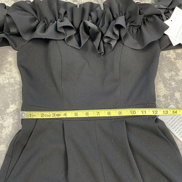 NWT Xscape Ruched Ruffle Scuba Crepe Jumpsuit Black Off The Shoulder Sz 2 - Picture 12 of 15